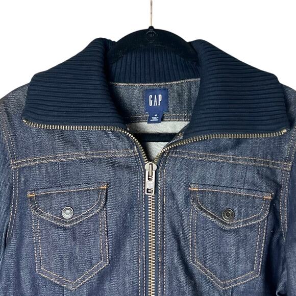 Vintage Y2K Gap Full Zip Denim Jean Jacket Ribbed Collar Women's Medium - Picture 2 of 9